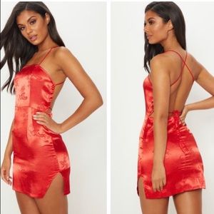 silver satin oriental lace up back bodycon dress